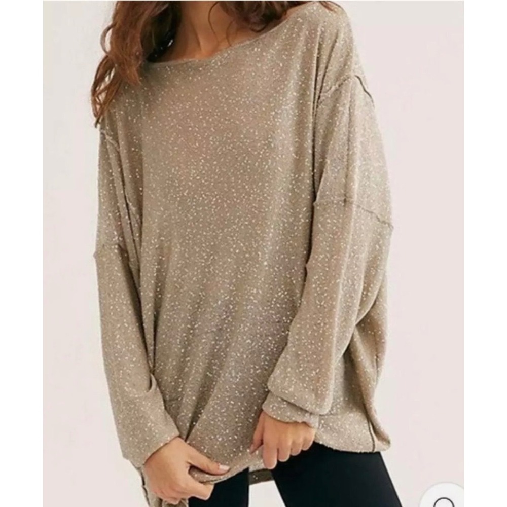 Free People Gold Rush Sequin Top Champagne Gold Open Back Oversized Sweater M